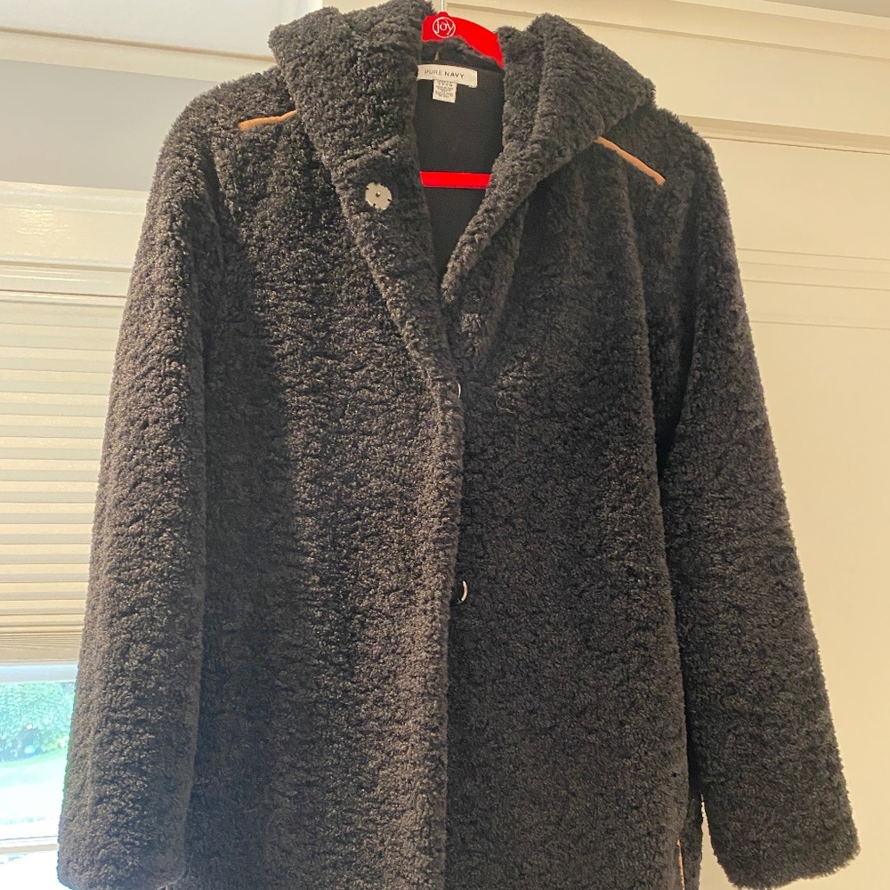 Pure Navy Hooded Faux Fur Jacket